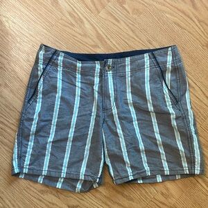 Women's Columbia PFG Gray Blue White Striped Mid Rise Shorts- 6